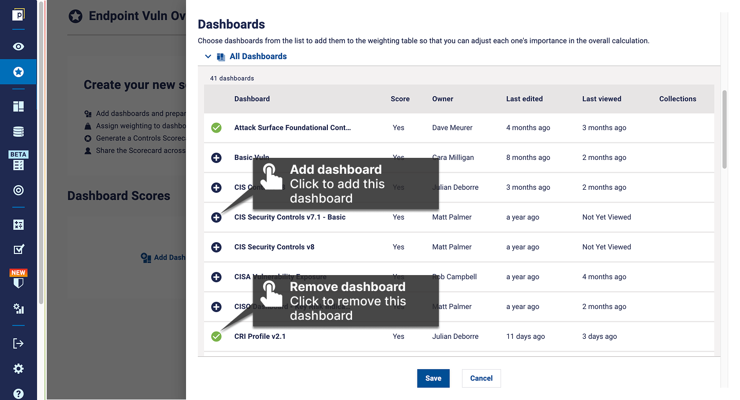 Easily add and remove dashboards