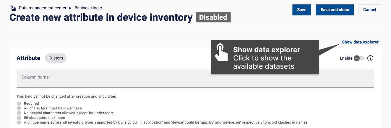 Accessing the data explorer