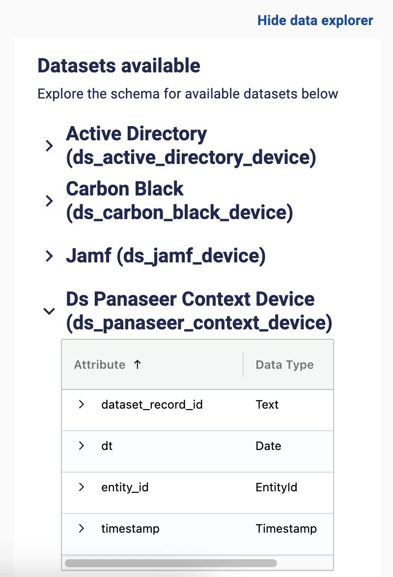 Finding a Column name using the data explorer