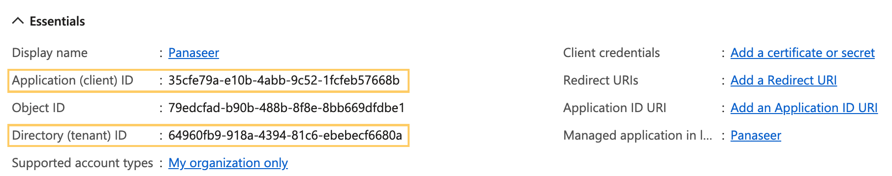 Client and Tenant IDs