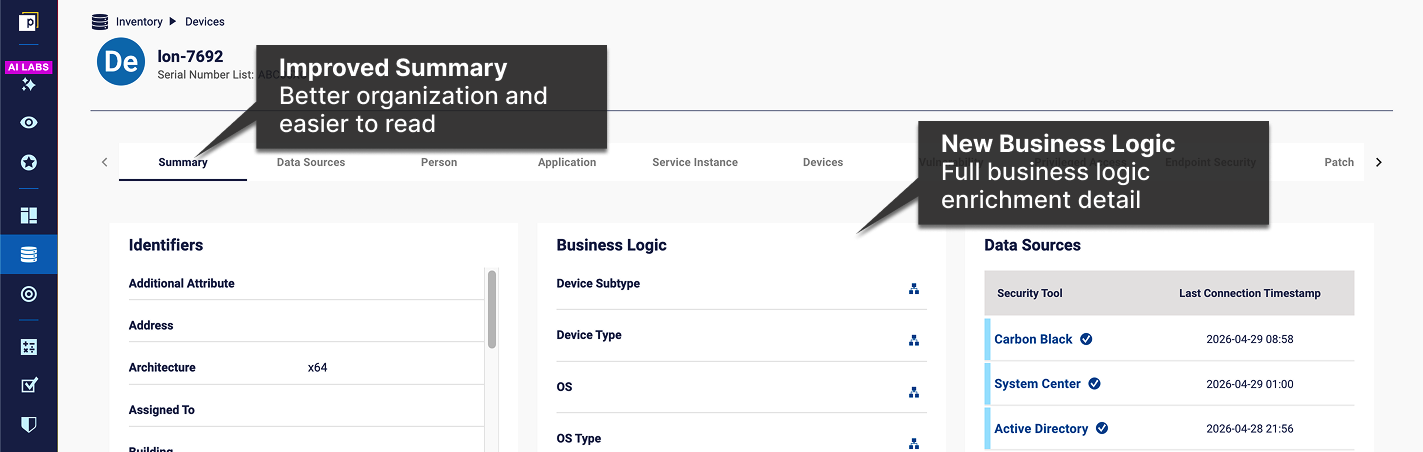 An example improved entity Summary tab