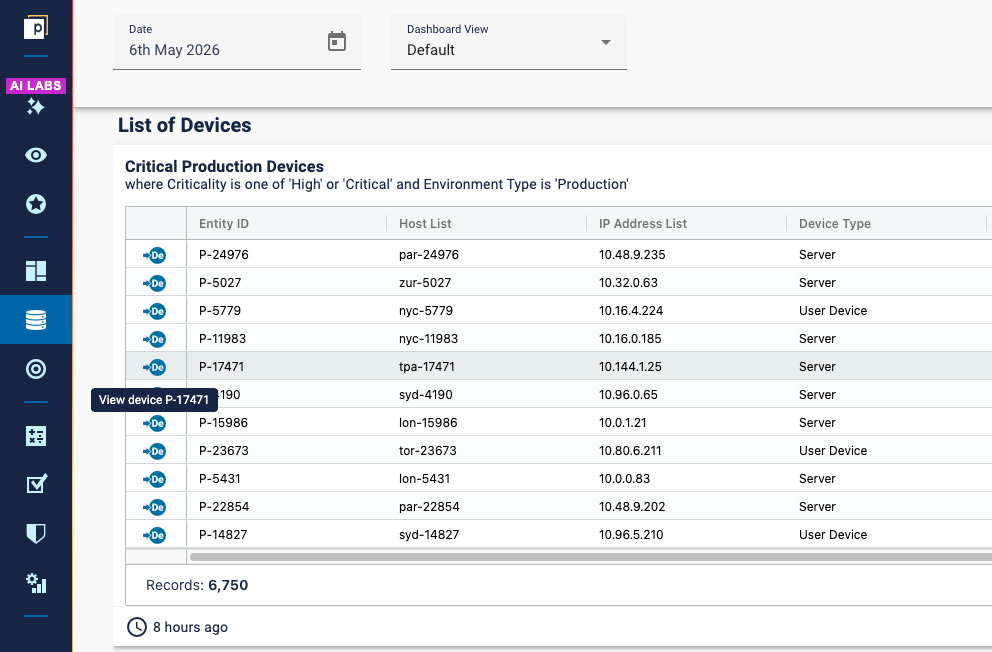 Select an inventory entity to view
