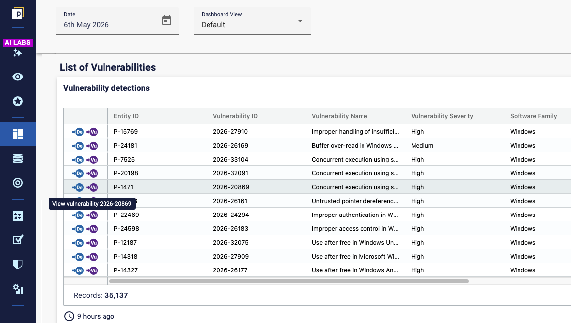 Select a device or vulnerability entity to view