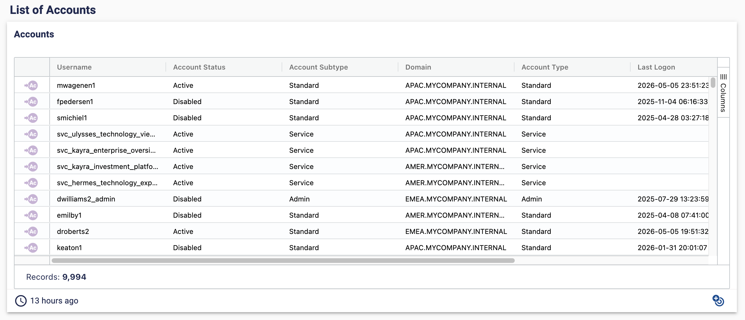 An example Accounts entity viewer