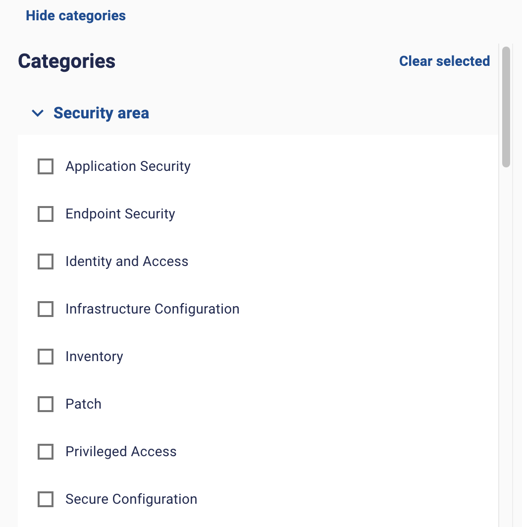 Filter metrics by Security area