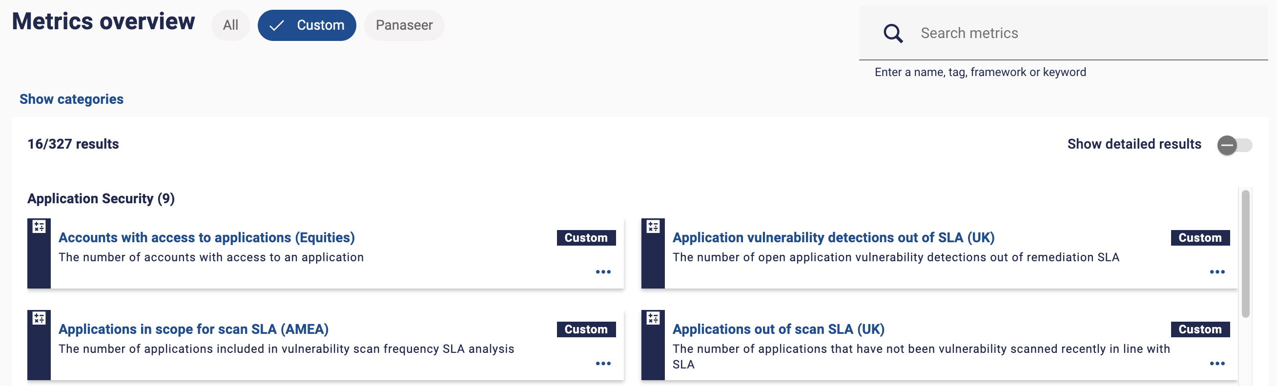 Example Custom metrics in the catalog
